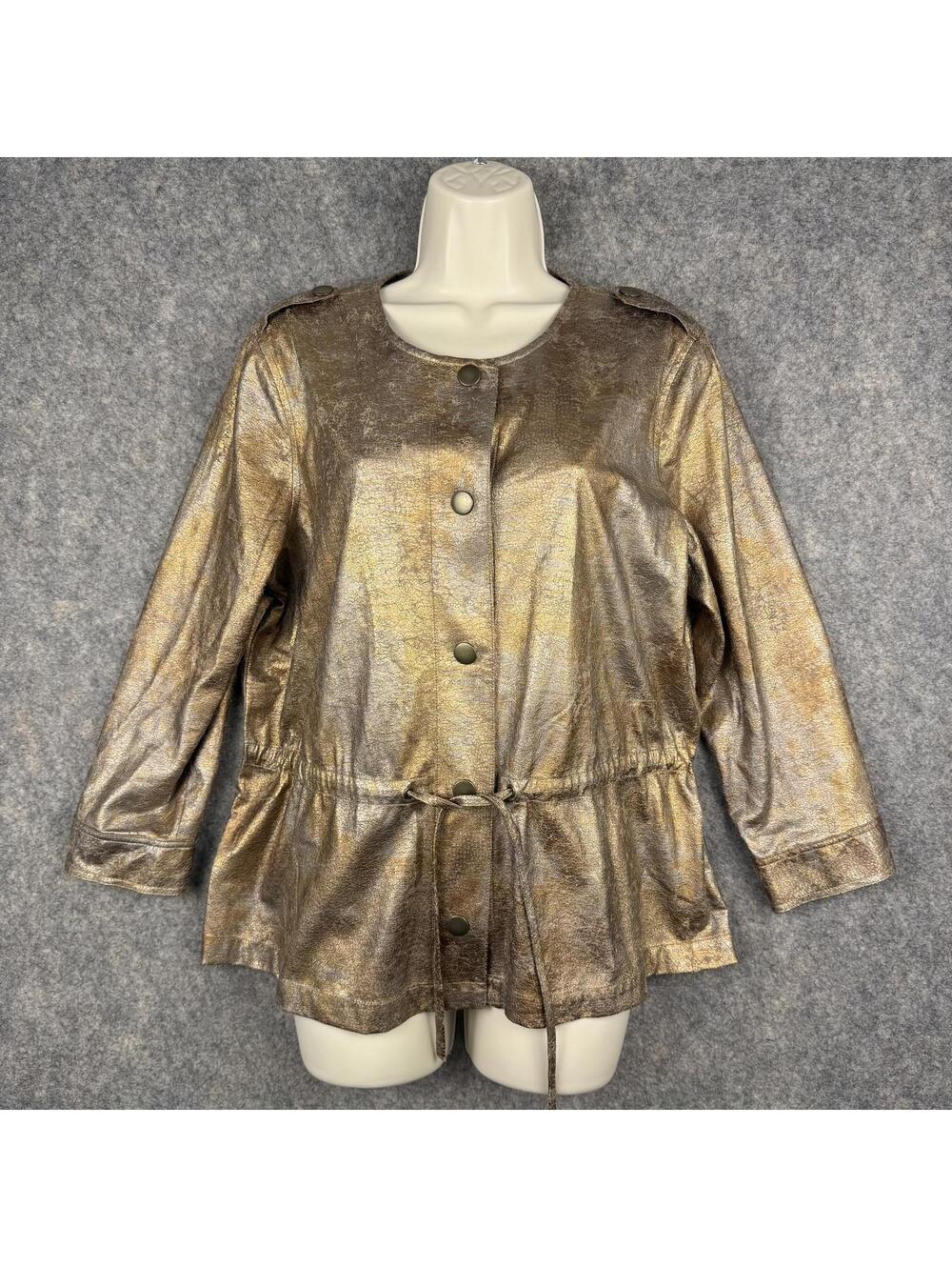 Long Sleeve Metallic Look Jacket Size 12 Gold Copper Military Steampunk Artsy